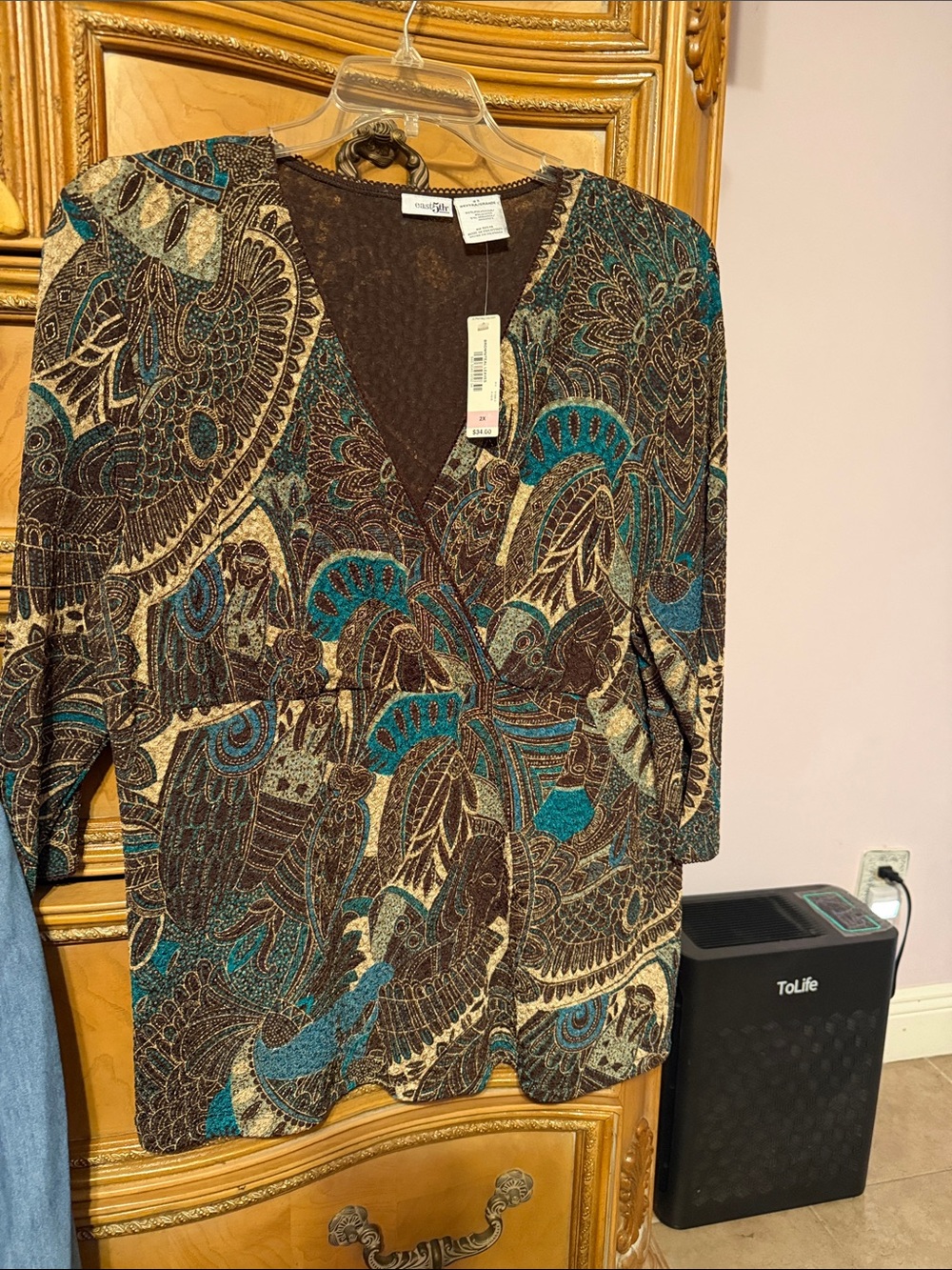 East Fifth Brown and Teal Paisley-Print Blouse